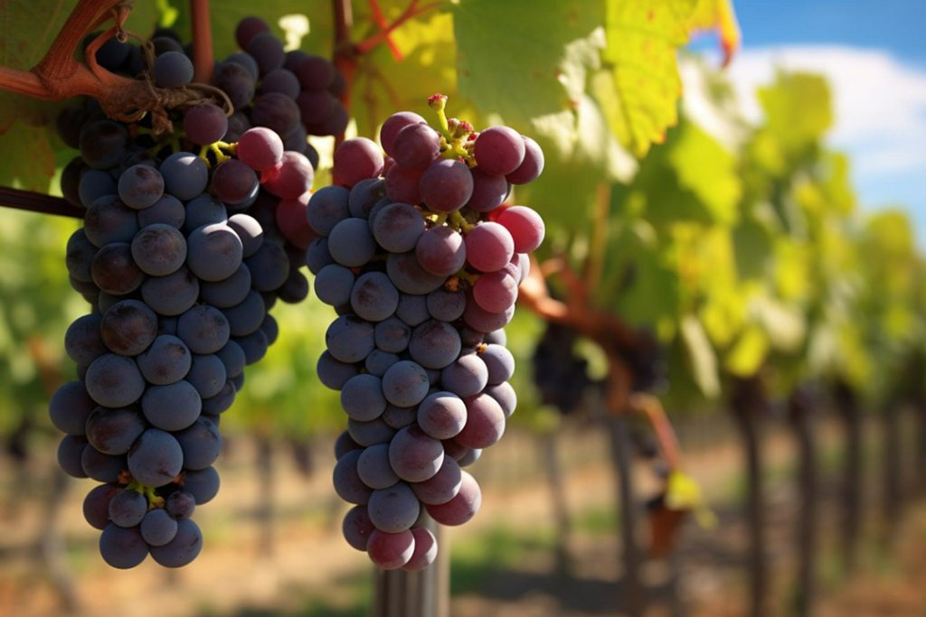 Wine grapes hanging on a vine