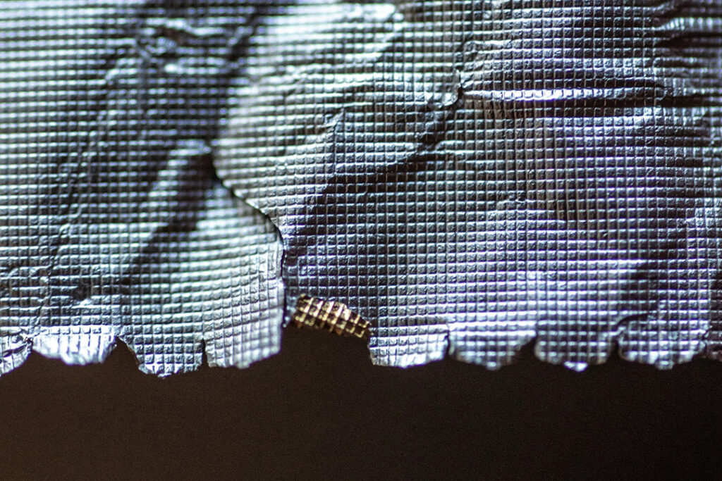 A close up of foil liner used for bulk bag packaging.