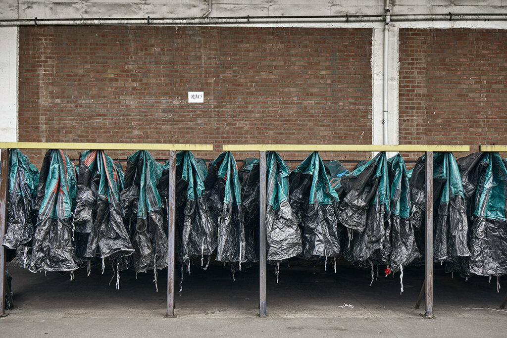 A line of bulk bags hanging outside CBB's manufacturing facility in Durban